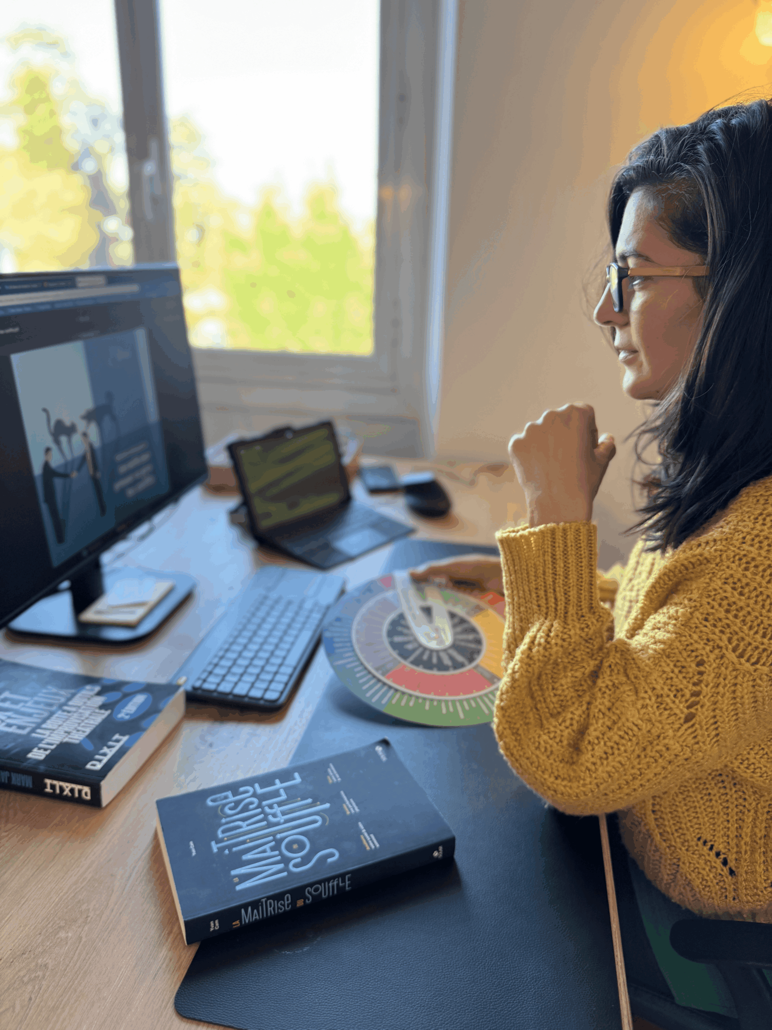 Karine Mège de VieVent Accompagnement en train de préparer une formation en communication bienveillante et leadership.